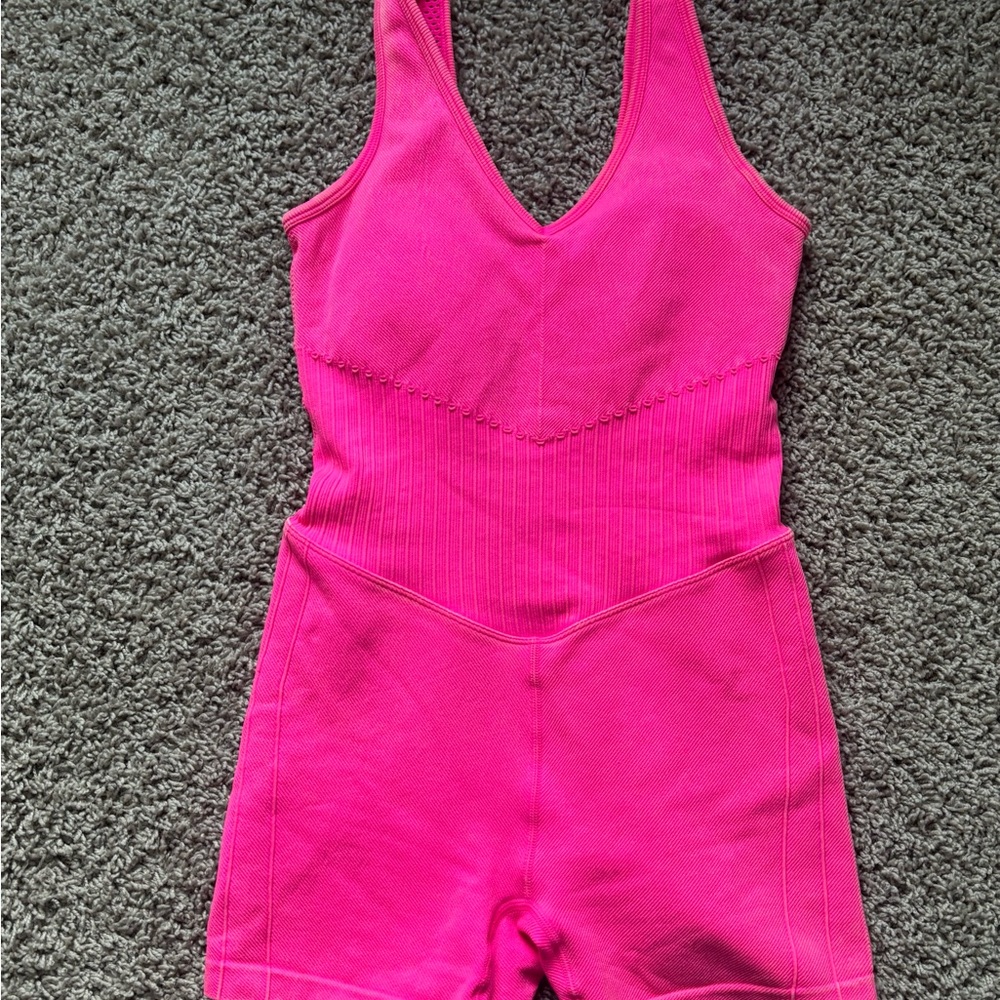 JoyLab Hot Pink Ribbed V-Neck Jumpsuit Romper